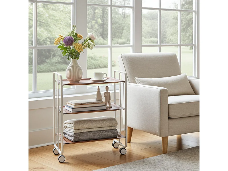 DON HIERRO - Carrito auxiliar plegable BAUHAUS blanco con ruedas – 3 niveles y 3 posiciones-