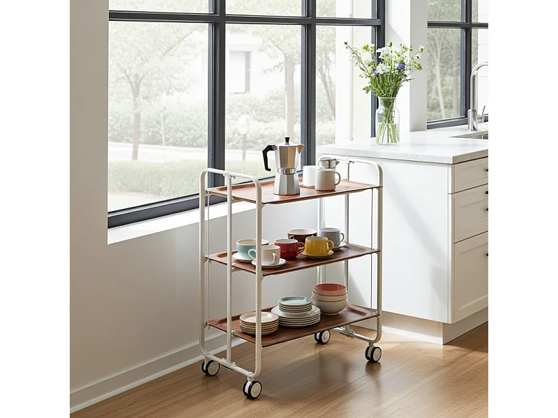 DON HIERRO - Carrito auxiliar plegable BAUHAUS blanco con ruedas – 3 niveles y 3 posiciones-