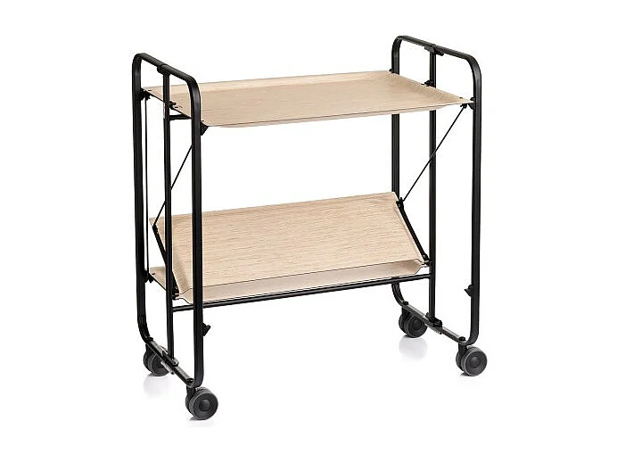 Servierwagen, klappbar, 2 Böden, Schwarzem Rahmen - Buchefarbene Laminatböden  - 72*66*43 cm - BAUHAUS