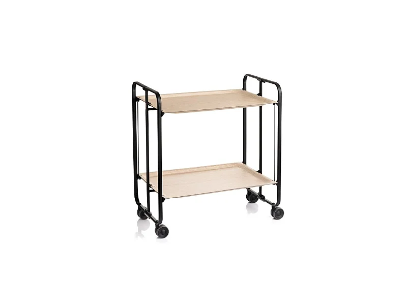 Carrito auxiliar plegable con ruedas - Estructura metálica negra, 2 estantes laminados color Haya – 72*66*43 cm - BAUHAUS