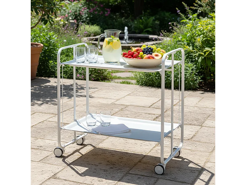 Carrito auxiliar plegable con ruedas - Estructura metálica blanca, 2 estantes blancos laminados – 72*66*43 cm - BAUHAUS