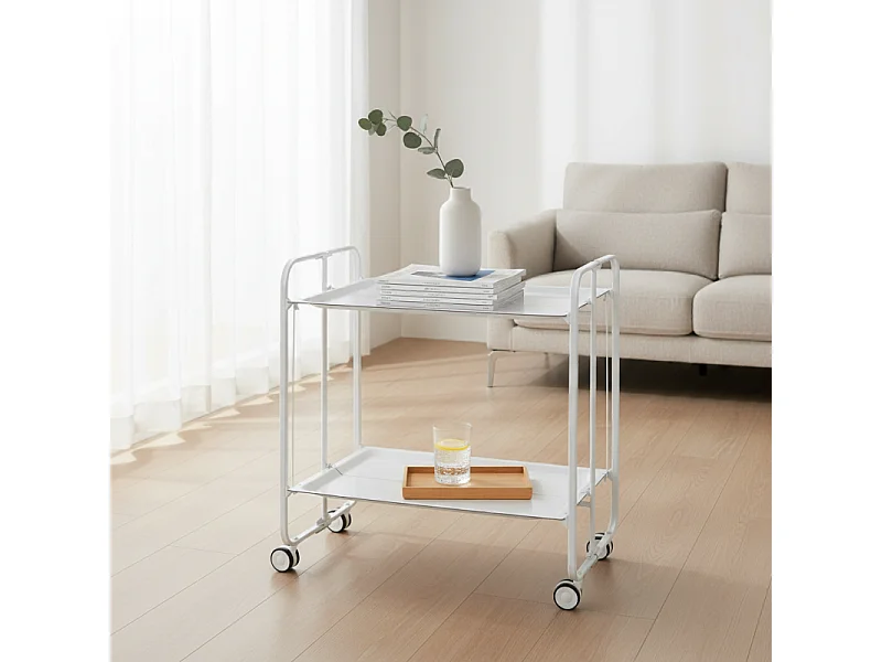 Carrito auxiliar plegable con ruedas - Estructura metálica blanca, 2 estantes blancos laminados – 72*66*43 cm - BAUHAUS
