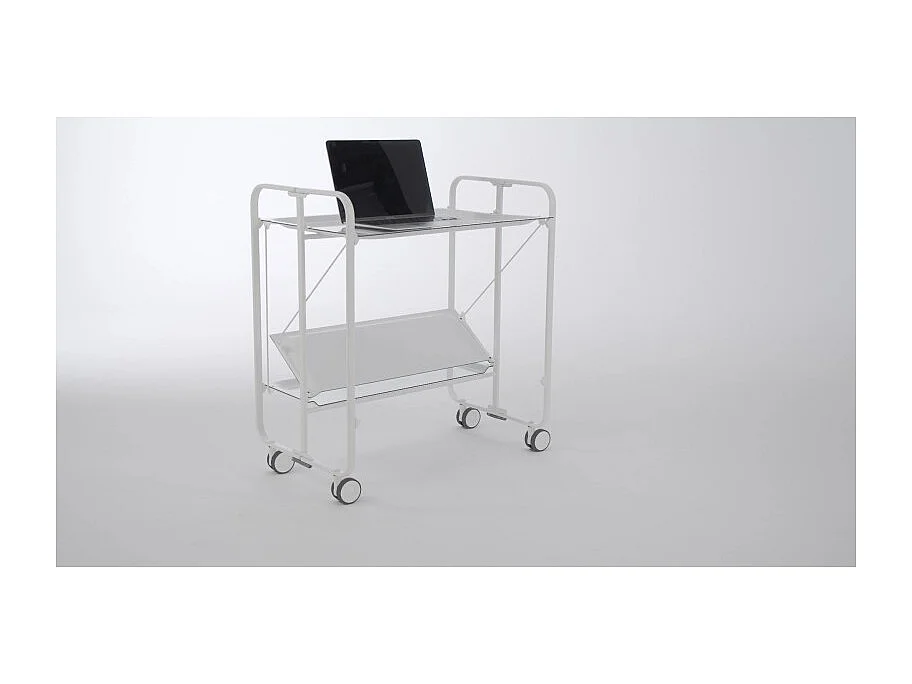 Carrito auxiliar plegable con ruedas - Estructura metálica blanca, 2 estantes blancos laminados – 72*66*43 cm - BAUHAUS