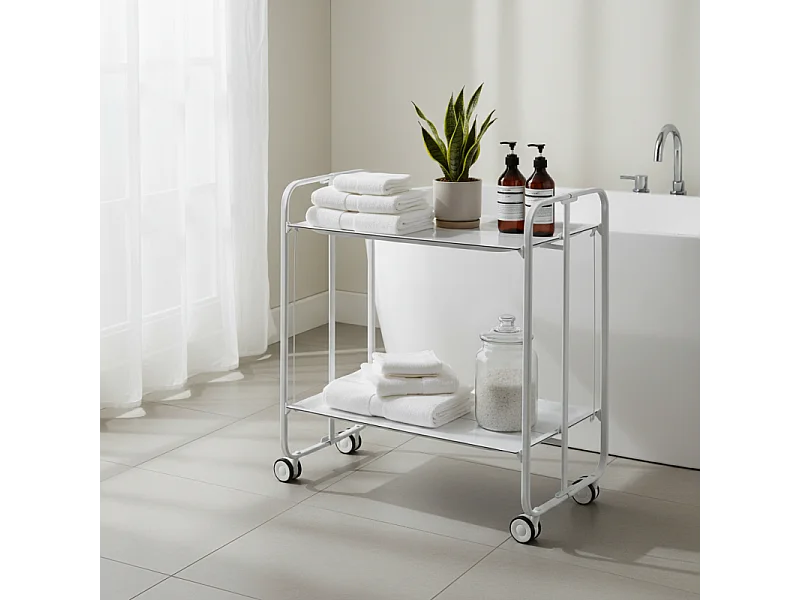 Carrello pieghevole con ruote - Struttura in metallo bianco, 2 ripiani in laminato bianco - 72*66*43 cm - BAUHAUS