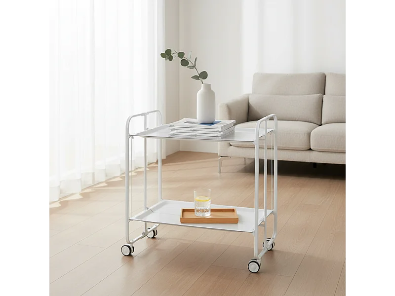 Carrello pieghevole con ruote - Struttura in metallo bianco, 2 ripiani in laminato bianco - 72*66*43 cm - BAUHAUS