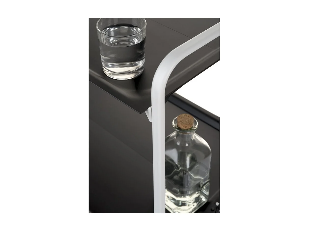 Carrito auxiliar plegable con ruedas - Estructura metálica blanca, 2 estantes negros laminados – 72*66*43 cm - BAUHAUS