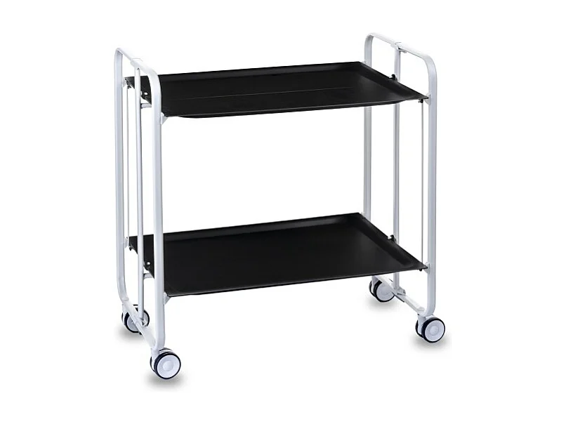 Carrito auxiliar plegable con ruedas - Estructura metálica blanca, 2 estantes negros laminados – 72*66*43 cm - BAUHAUS