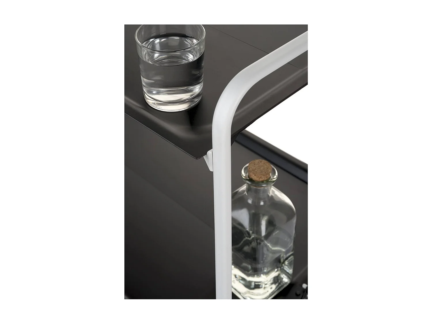 Carrito auxiliar plegable con ruedas - Estructura metálica blanca, 2 estantes negros laminados – 72*66*43 cm - BAUHAUS