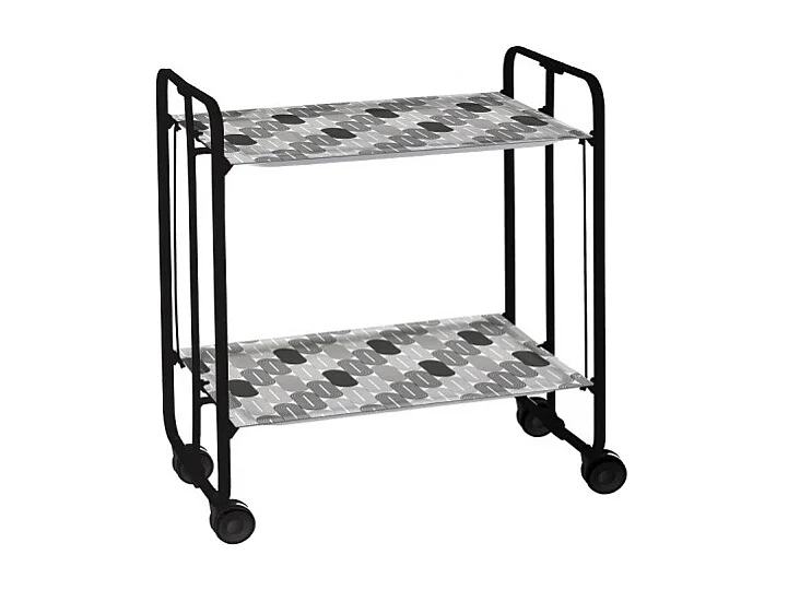 Carrito auxiliar plegable con ruedas - Estructura metálica negra, 2 estantes laminados Decorado Gris claro y gris oscuro – 72*66*43 cm - BAUHAUS