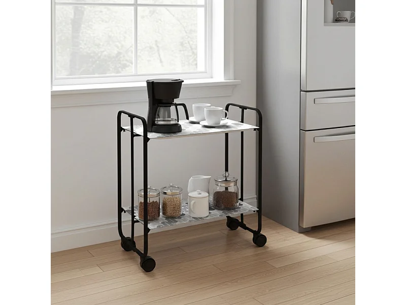 Carrito auxiliar plegable con ruedas - Estructura metálica negra, 2 estantes laminados Decorado Gris claro y gris oscuro – 72*66*43 cm - BAUHAUS