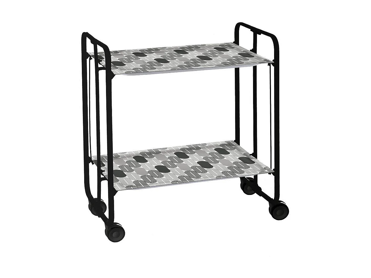 Carrito auxiliar plegable con ruedas - Estructura metálica negra, 2 estantes laminados Decorado Gris claro y gris oscuro – 72*66*43 cm - BAUHAUS