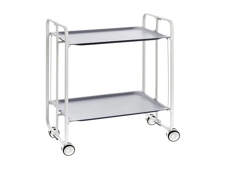 Carrito auxiliar plegable con ruedas - Estructura metálica blanca, 2 estantes gris laminados – 72*66*43 cm - BAUHAUS