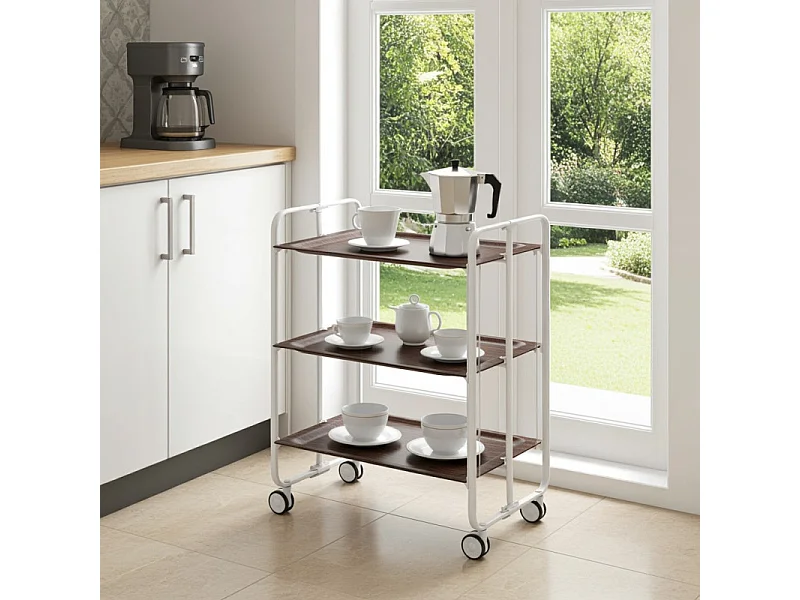 Carrello pieghevole da cucina BAUHAUS, 3 vassoi. Struttura bianca