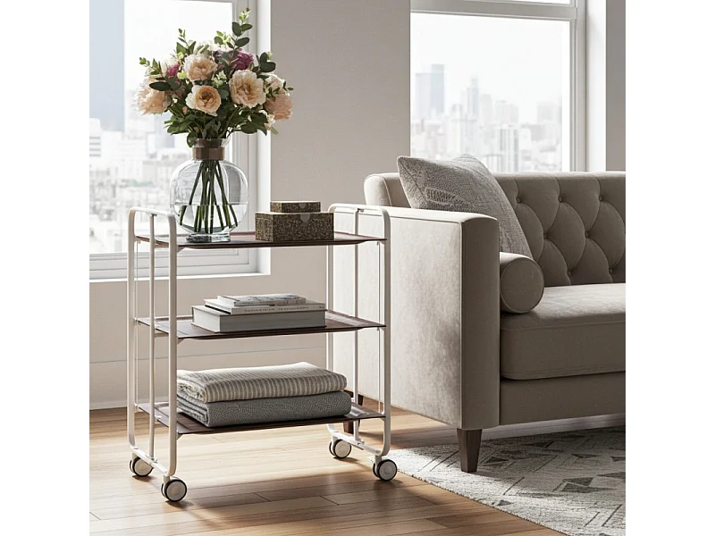 DON HIERRO - Carrito auxiliar plegable BAUHAUS con ruedas – Estructura metálica blanca, 3 niveles-