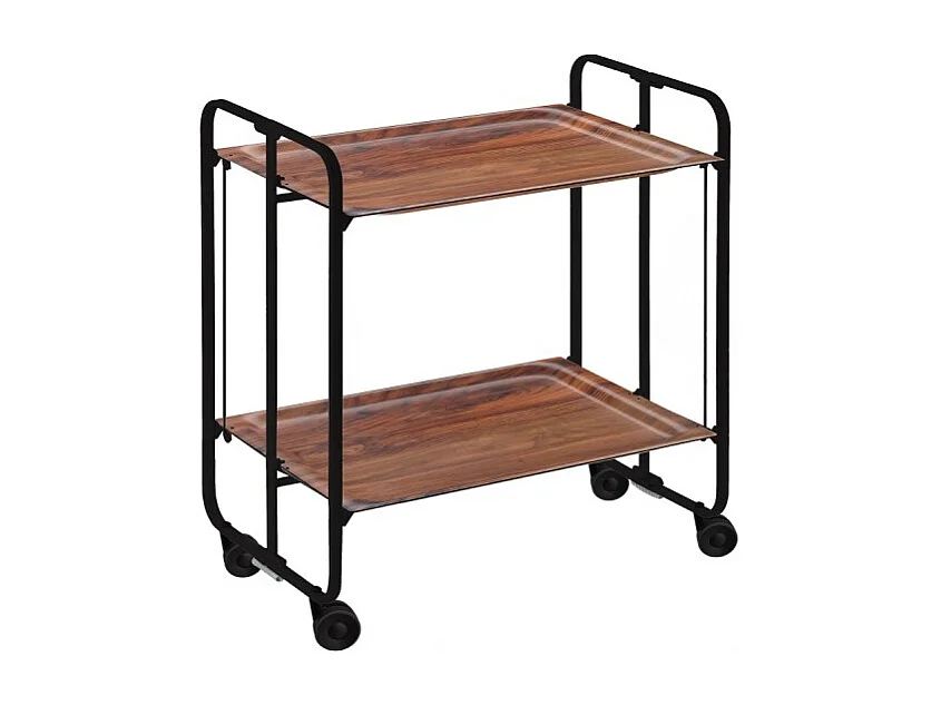 Carrito auxiliar plegable con ruedas - Estructura metálica negra, 2 estantes laminados color Cedro – 72*66*43 cm - BAUHAUS