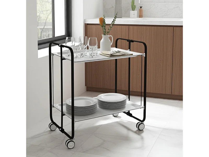 Carrello pieghevole con ruote - Struttura in metallo nero,2 ripiani in laminato bianco - 72*66*43 cm - BAUHAUS