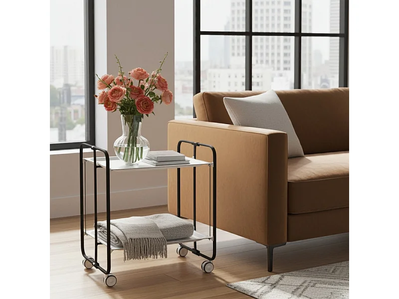 Carrello pieghevole con ruote - Struttura in metallo nero,2 ripiani in laminato bianco - 72*66*43 cm - BAUHAUS