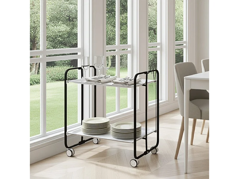 Carrello pieghevole con ruote - Struttura in metallo nero,2 ripiani in laminato bianco - 72*66*43 cm - BAUHAUS