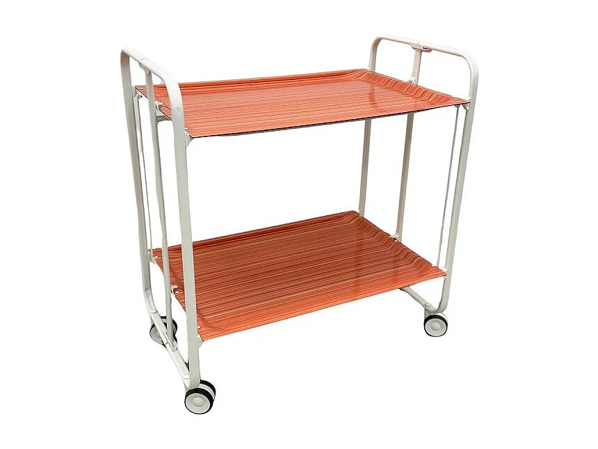 Carrito auxiliar plegable con ruedas - Estructura metálica blanca, 2 estantes laminados color Rayas anaranjadas – 72*66*43 cm - BAUHAUS