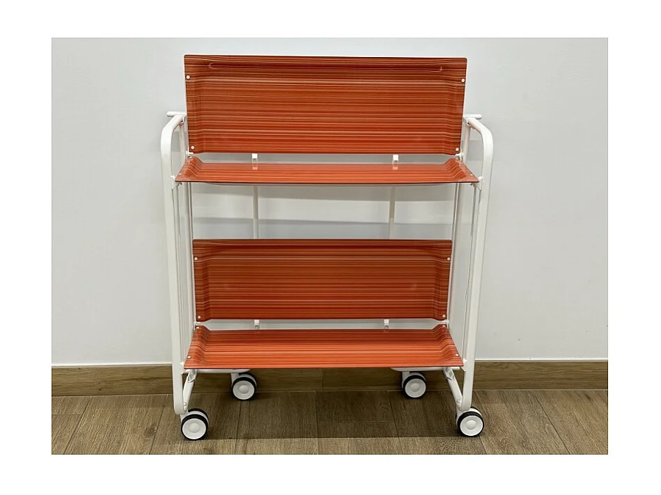 Carrito auxiliar plegable con ruedas - Estructura metálica blanca, 2 estantes laminados color Rayas anaranjadas – 72*66*43 cm - BAUHAUS