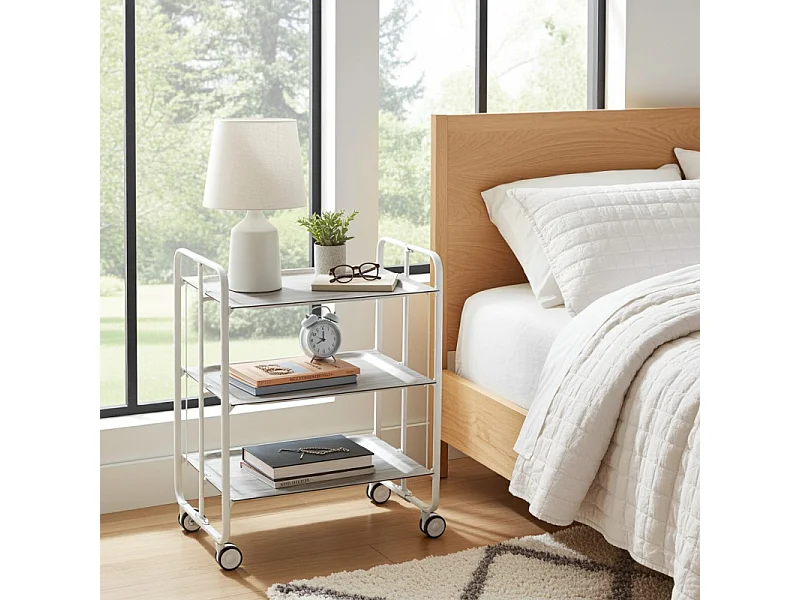 DON HIERRO - Carrito auxiliar plegable BAUHAUS blanco con ruedas – 3 niveles y 3 posiciones-