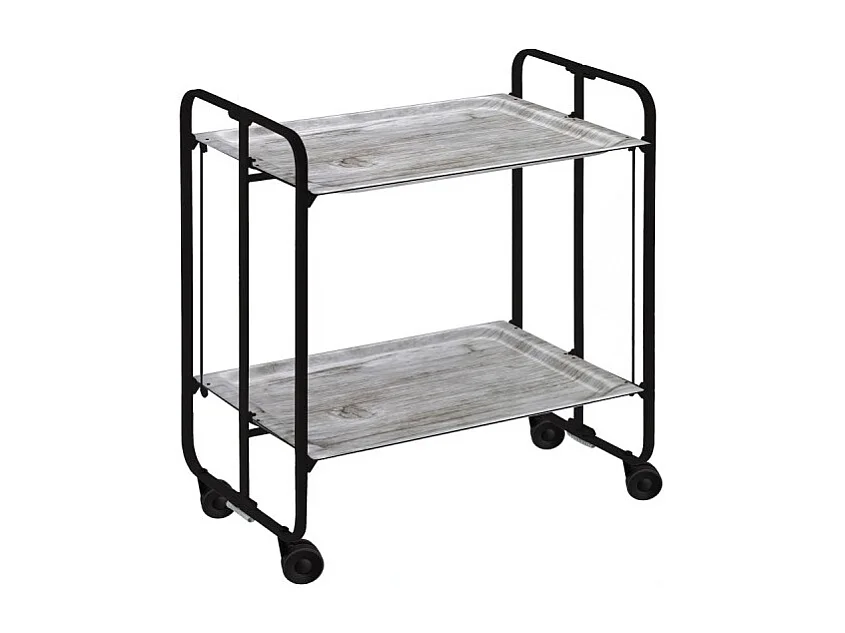 Servierwagen, klappbar, 2 Böden, Schwarzem Rahmen - Ablagen laminiert in antikem Kiefernholz Farbe  - 72*66*43 cm - BAUHAUS