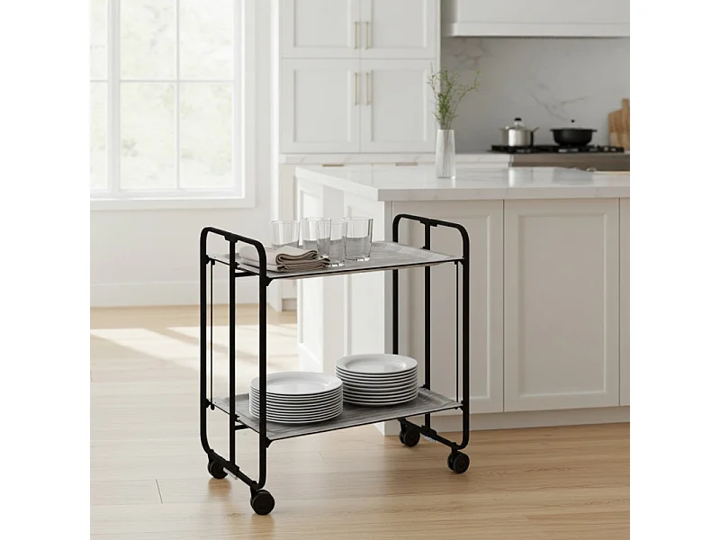 Carrito auxiliar plegable con ruedas - Estructura metálica negra, 2 estantes laminados color Pino envejecido – 72*66*43 cm - BAUHAUS