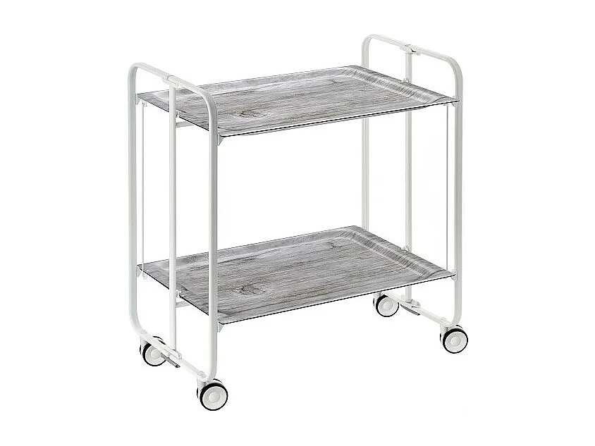 DON HIERRO - Carrito auxiliar plegable BAUHAUS con ruedas - Armazón metálico blanco, 2 niveles y 4 posiciones ajustables-Pino envejecido