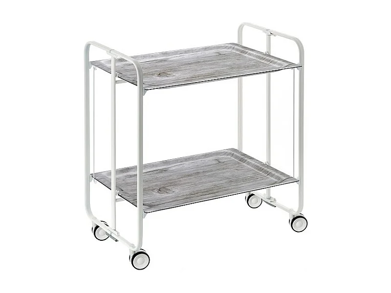 Chariot pliant à roulettes, , table pliante roulante - Structure métallique blanche, 2 niveaux en stratifié couleur Pin vieilli - 72*66*43 cm - BAUHAUS