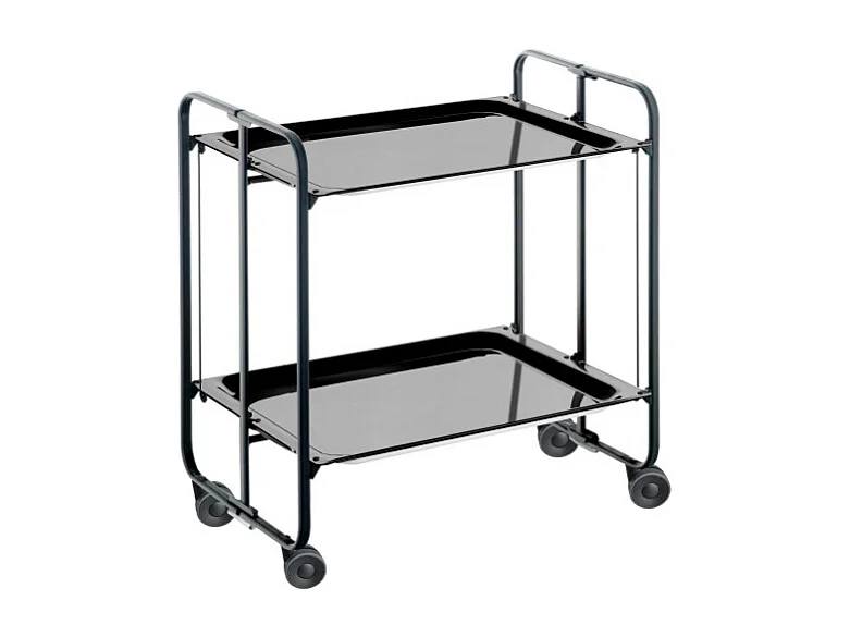 Chariot pliant à roulettes, table pliante roulante - Structure métallique noire, 2 niveaux en stratifié noir - 72*66*43 cm - BAUHAUS