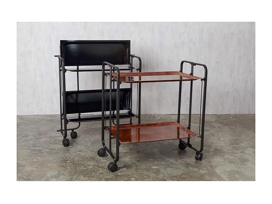 Chariot pliant à roulettes, table pliante roulante - Structure métallique noire, 2 niveaux en stratifié noir - 72*66*43 cm - BAUHAUS