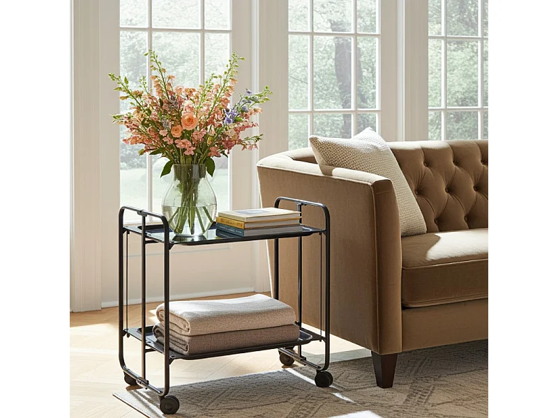 Carrito auxiliar plegable con ruedas - Estructura metálica negra, 2 estantes laminados negros – 72*66*43 cm - BAUHAUS