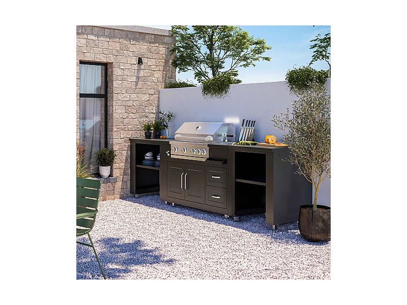Cuisine d'extérieur 3 élements avec barbecue noir