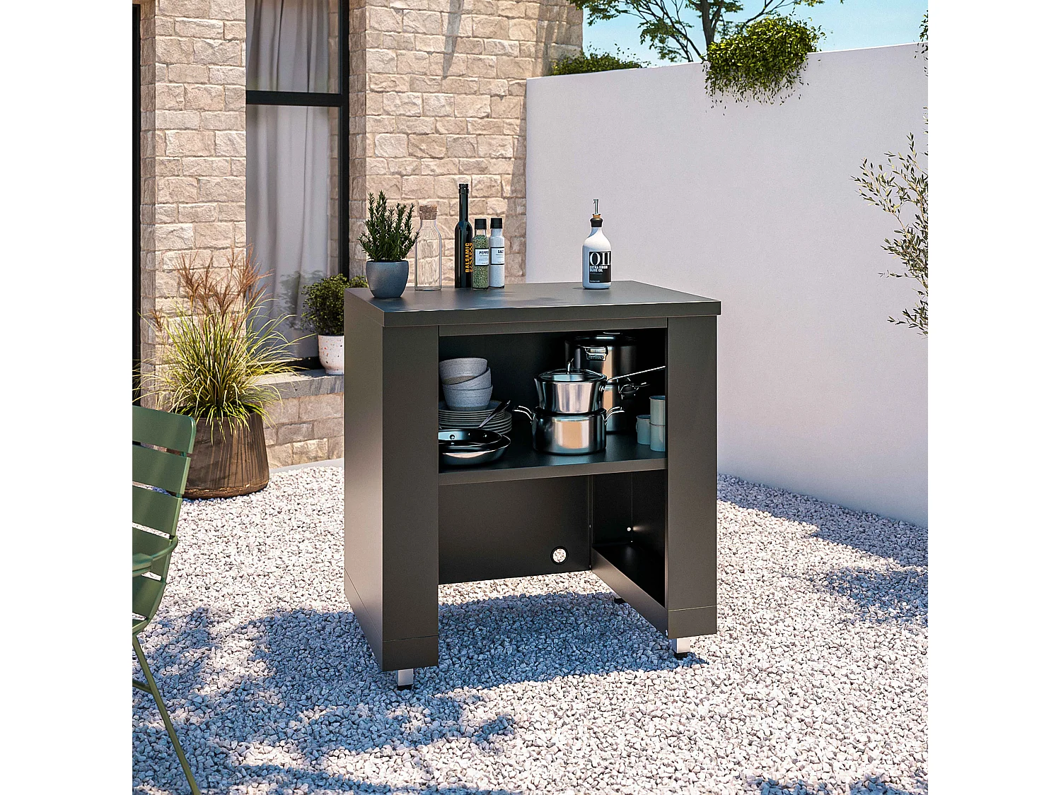 Cuisine d'extérieur 3 élements avec barbecue noir