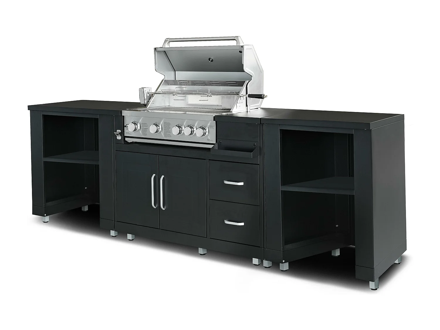 elementen buitenkeuken met zwarte barbecue