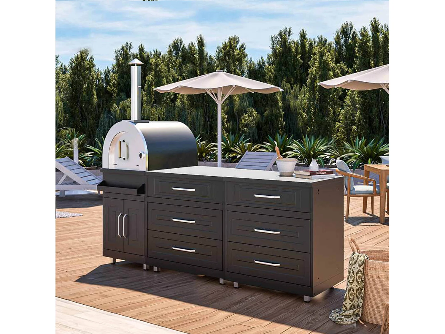 Cuisine d'extérieur 3 éléments avec four à pizza noir