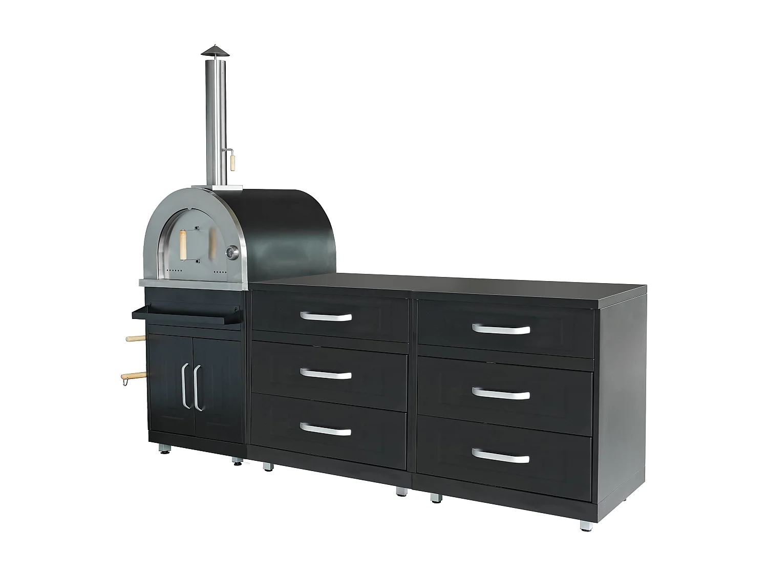 Cuisine d'extérieur 3 éléments avec four à pizza noir