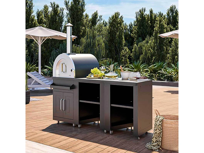 Cuisine extérieure 3 éléments avec four à pizza noir