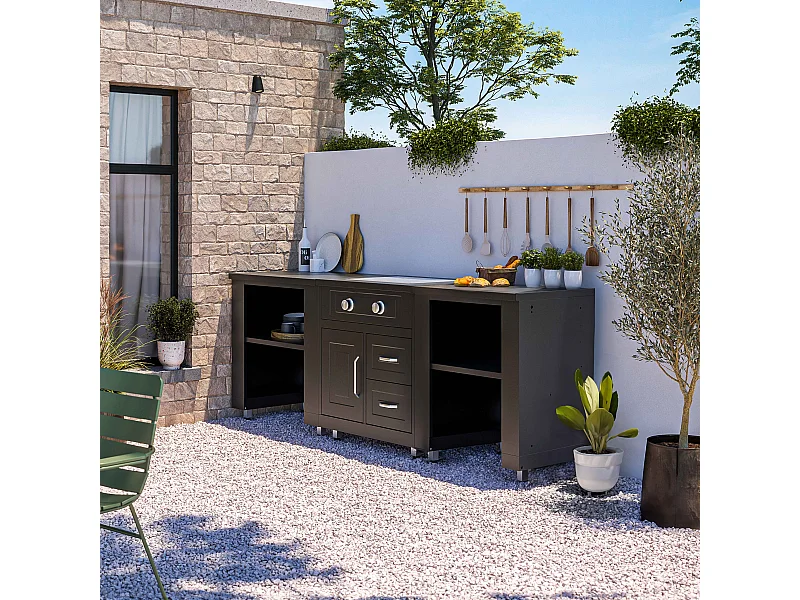 Cuisine extérieure 3 éléments avec gazinière noir