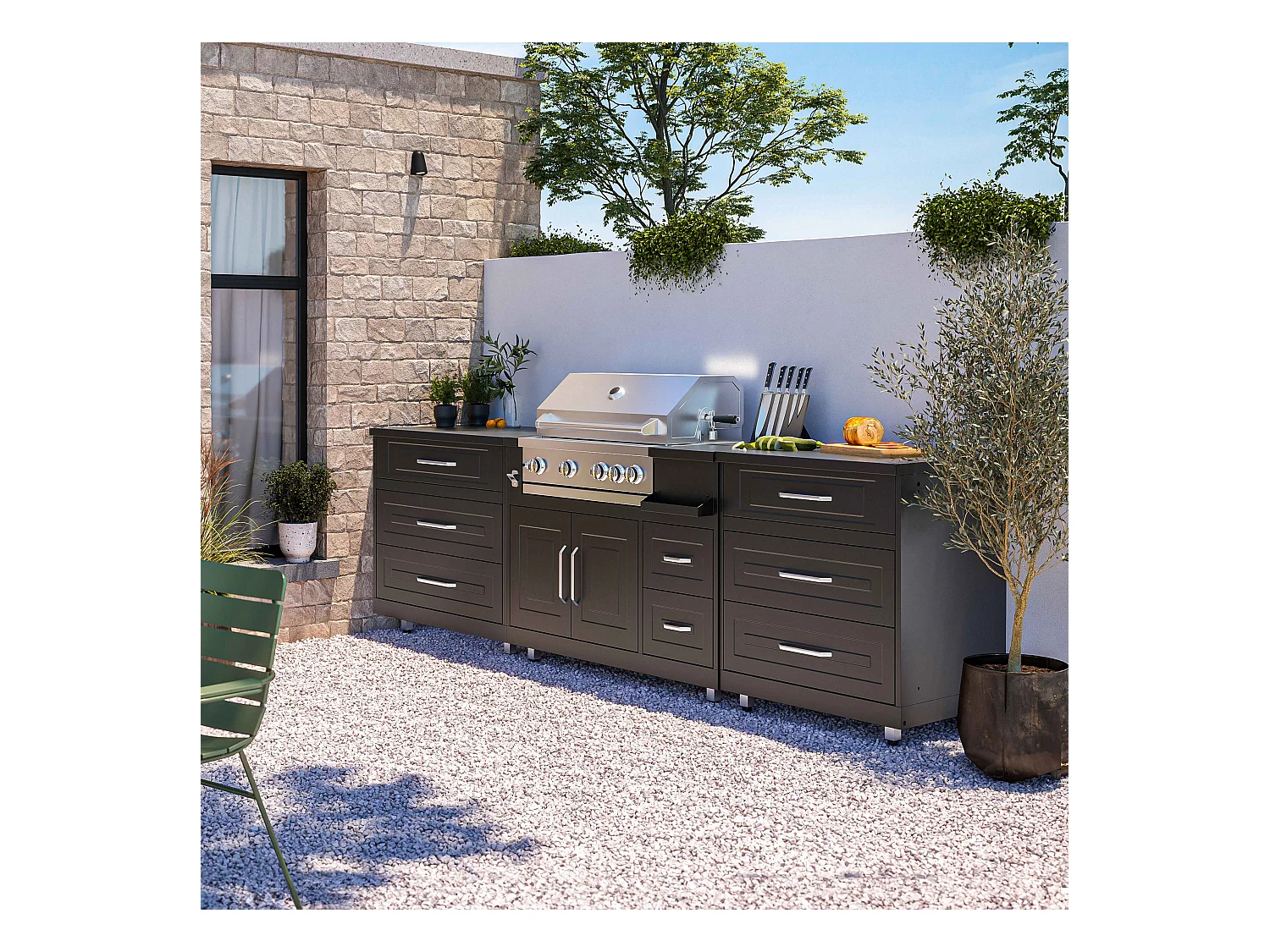 Cuisine d'extérieur 3 éléments avec barbecue noir