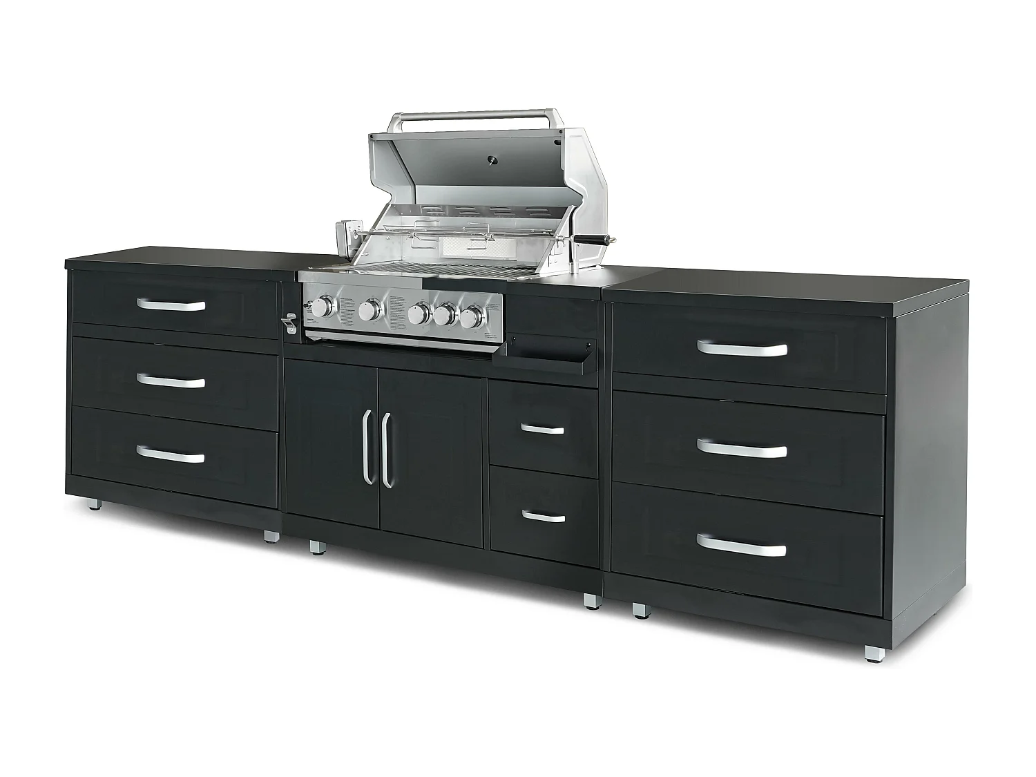 Cuisine d'extérieur 3 éléments avec barbecue noir