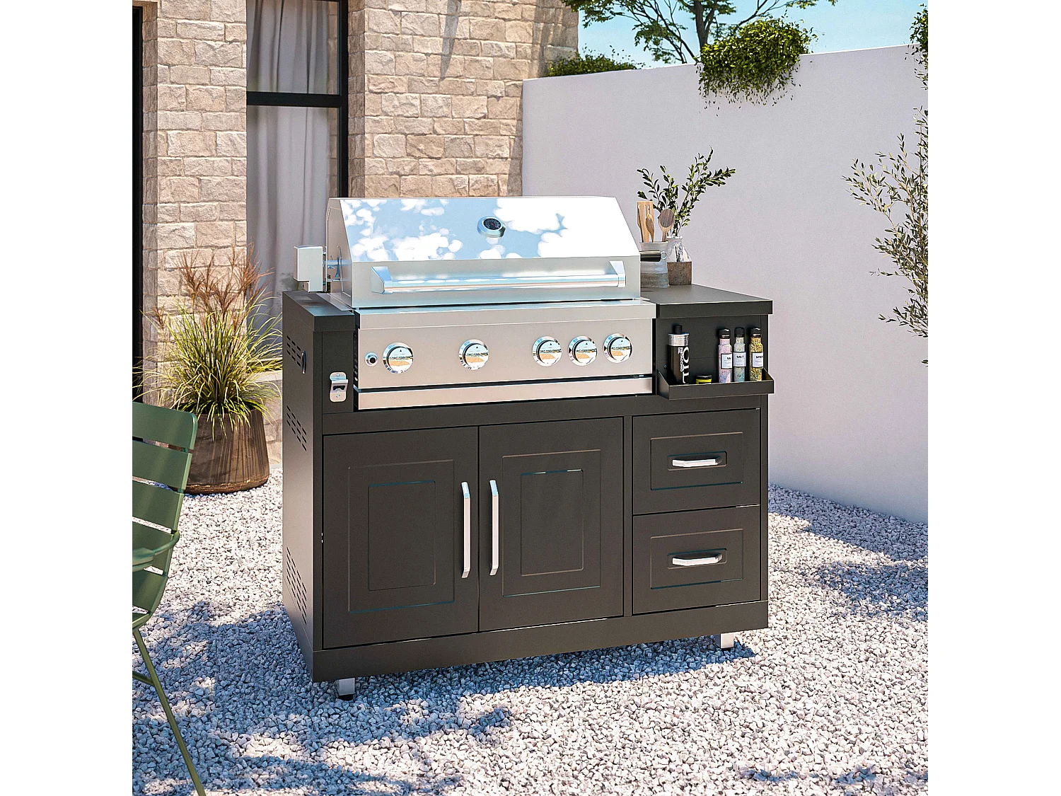 Cuisine d'extérieur 3 éléments avec barbecue noir