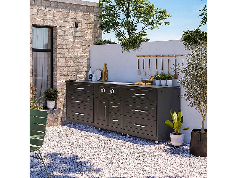 Cuisine d'extérieur 3 éléments avec gazinière noir