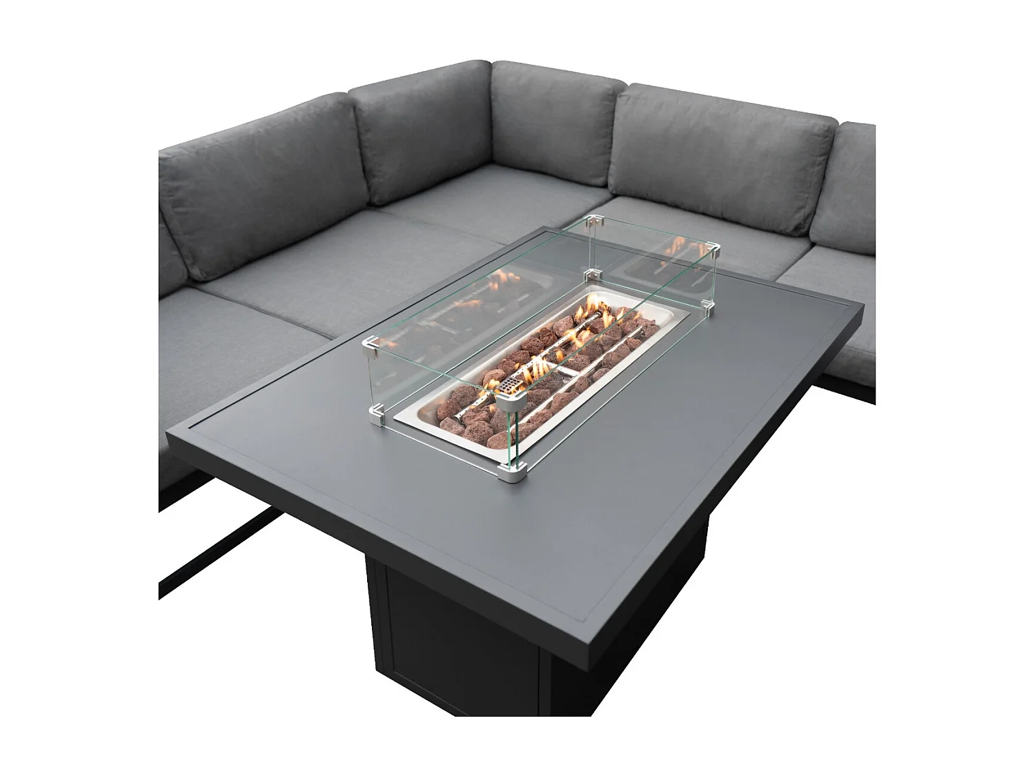 Salon de Jardin en Aluminium 8 Personnes & Table Foyer au Gaz