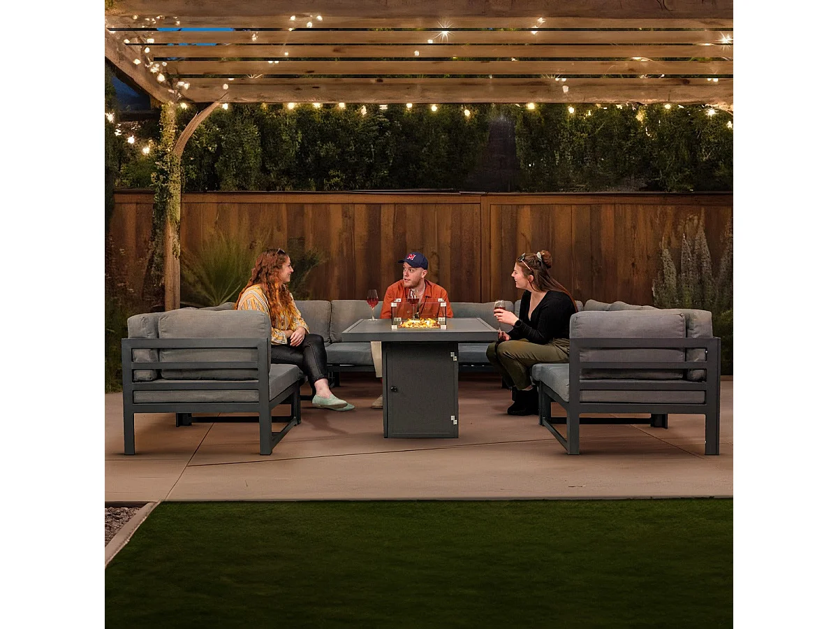 Salon de Jardin en Aluminium 8 Personnes & Table Foyer au Gaz