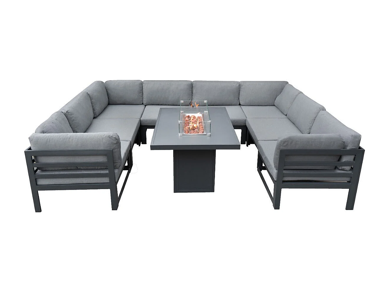 Salon de Jardin en Aluminium 8 Personnes & Table Foyer au Gaz