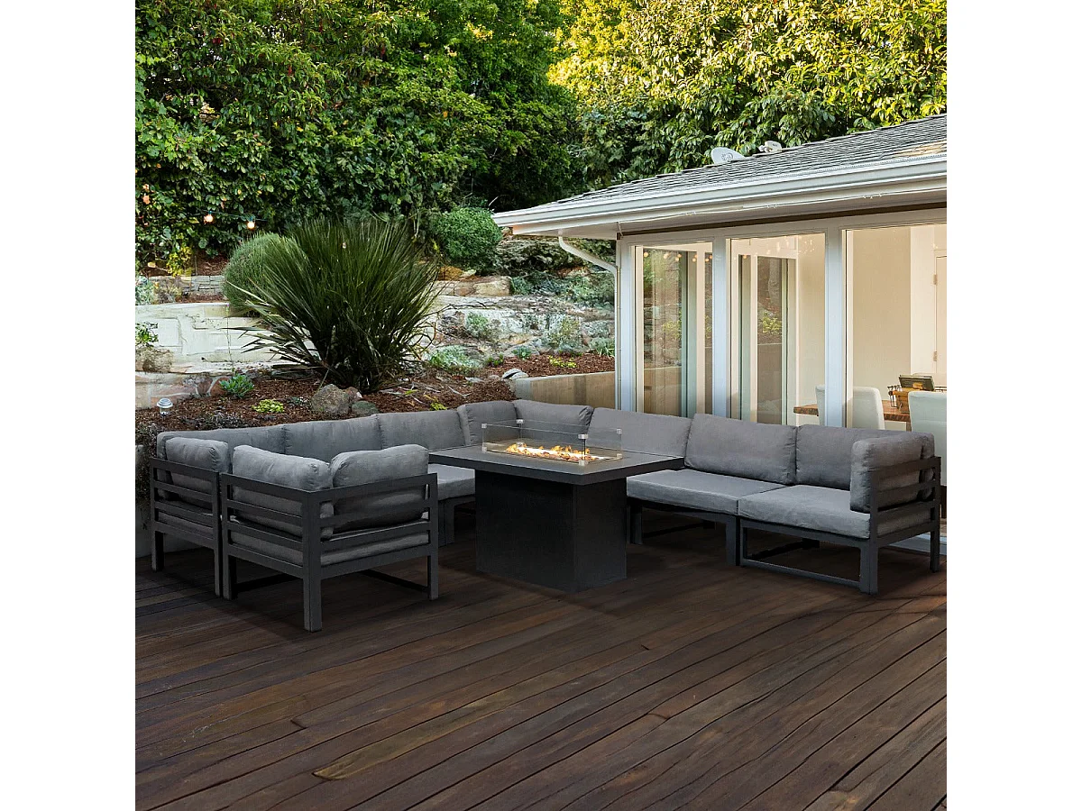 Salon de Jardin en Aluminium 8 Personnes & Table Foyer au Gaz