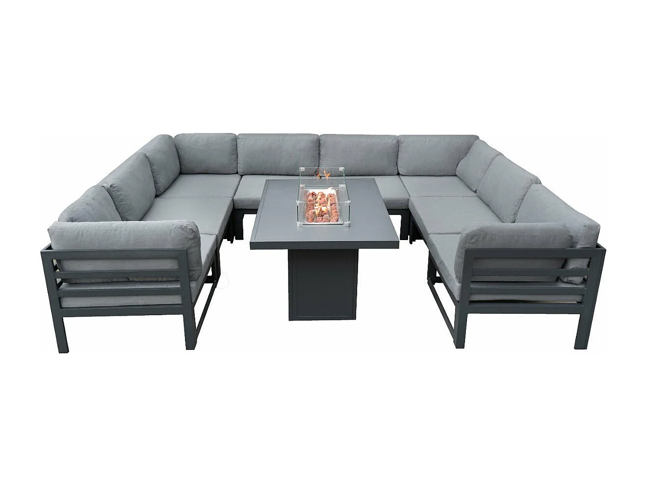 Salon de Jardin en Aluminium 8 Personnes & Table Foyer au Gaz