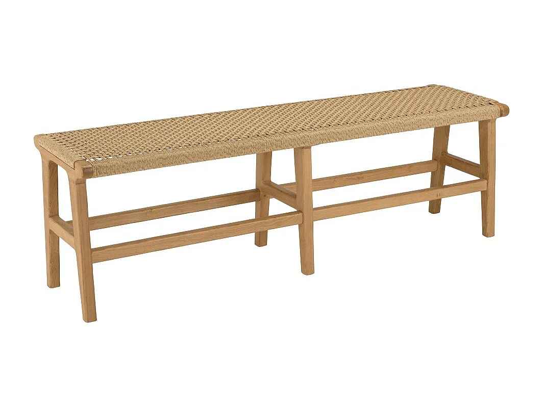 VALERIA - Banc de jardin 3 places bois de teck assise rotin beige