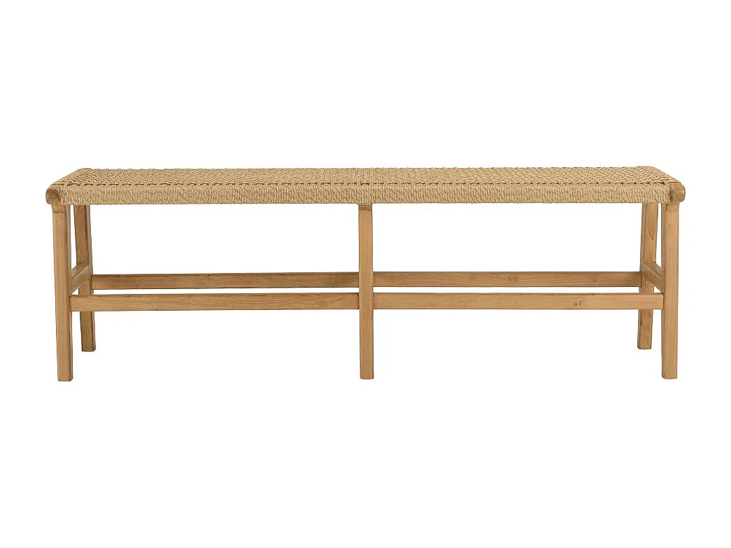 VALERIA - Banc de jardin 3 places bois de teck assise rotin beige